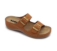LEON 908 Leather Slip-on Womens Ladies Sandal Clogs Mules Slides Slippers Shoes, Brown, EU 41, UK 7.5