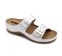 LEON 908 Leather Slip-on Womens Ladies Sandal Clogs Mules Slides Slippers Shoes, Pearl, EU 41, UK 7.5