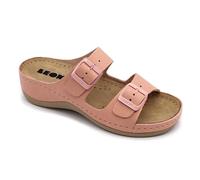 LEON 908 Leather Slip-on Womens Ladies Sandal Clogs Mules Slides Slippers Shoes, Rose, EU 38, UK 5
