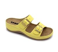 LEON 908 Leather Slip-on Womens Ladies Sandal Clogs Mules Slides Slippers Shoes, Yellow, EU 40, UK 6.5