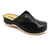 LEON 912 Leather Slip-on Womens Ladies Mule Clogs Slippers Shoes, Black, EU 37, UK 4