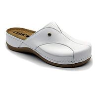 LEON 912 Leather Slip-on Womens Ladies Mule Clogs Slippers Shoes, White, EU 38, UK 5