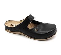 LEON 953 Leather Slip-on Womens Ladies Mule Clogs Slippers Shoes, Black, EU 37, UK 4
