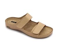 LEON 954 Leather Slip-on Womens Ladies Sandal Clogs Mules Slides Slippers Shoes, Beige, EU 38, UK 5
