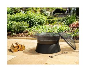 Leon Firepit - Outdoor Garden Fire Pit Wood Charcoal Burner With 360 Flame View, Integrated Fuel Gate & Chrome Plated Bbq Grill