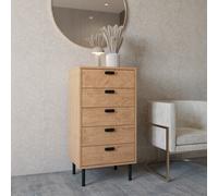 Seconique Leon 5 Drawer Narrow Chest Medium Oak Effect Metal Legs