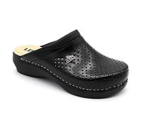 LEON PU100 Leather Slip-on Womens Ladies Mule Clogs Slippers Shoes, Black, EU 39, UK 5.5