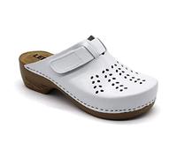 LEON PU161 Leather Slip-on Womens Ladies Mule Clogs Slippers Shoes, White, EU 37, UK 4