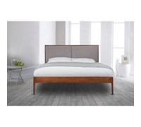 Leon Solid Wooden Bedframe 4Ft Double 5Ft King In Oak Finish Upholstered Headboard Included