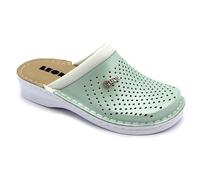 LEON V262 Leather Slip-on Womens Ladies Mule Clogs Slippers Shoes, Green, EU 40, UK 6.5
