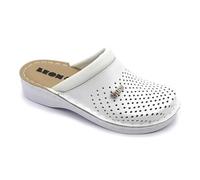 LEON V262 Leather Slip-on Womens Ladies Mule Clogs Slippers Shoes, White, EU 37, UK 4