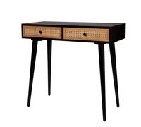 Leona Console Table 2 Drawer Matt Black Rattan Effect (H)790 (W)400 (D)800mm