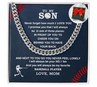 LEONADORA Personalized Baseball Necklace To My Son From Mom, To My Son Necklace From Mom, Men Pendant Jewelry Gift From Dad to Baseball Player for Birthday Graduation Christmas, Standard, Stainless
