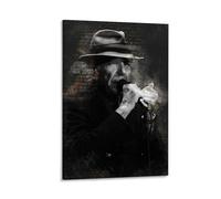 Leonard Cohen Poster Art Print Vintage Singer Wall Decor Black And White Music Legend Artwork Inspirational Poetry Decor for Home Living Room Office Gift 12x18inch(30x45cm) Framed