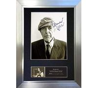 LEONARD COHEN Signed Autograph Mounted Photo Reproduction PRINT A4 Rare (297 x 210mm) #547 (Silver Frame)