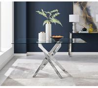 Leonardo 150cm 6-Seater Glass And Chrome Metal Starburst Dining Table FurnitureboxUK Silver One Size