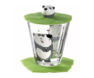 Leonardo Bambini Panda Kids Drink Set 3 Piece Glass Cup Lid Coaster