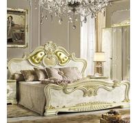 Leonardo Bed - Upholstered - Ivory Gloss and Gold - Sizes Available
