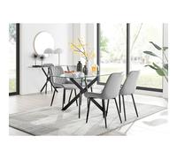 Leonardo Black Leg Glass Dining Table With 4 Pesaro Black Leg Chairs - Grey