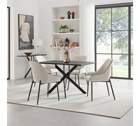Leonardo Black Top Dining Table & 4 Beaumont Grey Fabric Chairs FurnitureboxUK Cream One Size