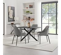 Leonardo Black Top Dining Table & 4 Beaumont Grey Fabric Chairs FurnitureboxUK Grey One Size