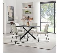 Leonardo Black Top Dining Table & 4 Halley Dark Grey Fabric Chairs FurnitureboxUK Cream One Size