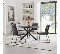 Leonardo Black Top Dining Table & 4 Halley Dark Grey Fabric Chairs FurnitureboxUK Grey One Size