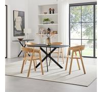 Leonardo Black Top Dining Table & 4 Oak Masa Chairs FurnitureboxUK Black One Size