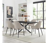 Leonardo Black Top Dining Table & 6 Beaumont Fabric Chairs FurnitureboxUK Cream One Size