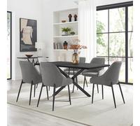Leonardo Black Top Dining Table & 6 Beaumont Fabric Chairs FurnitureboxUK Grey One Size