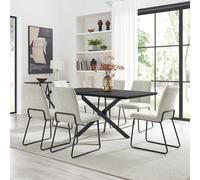 Leonardo Black Top Dining Table & 6 Halley Fabric Chairs FurnitureboxUK Cream One Size