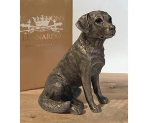 LEONARDO Bronze effect sitting Labrador figurine from the Reflections Bronzed range, in gold gift box