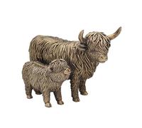 Leonardo Bronzed Highland Cow Mother & Calf ornament sculpture figure gift boxed, Bronze