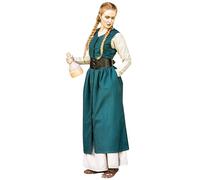Leonardo Carbone® Arlette Women's Dress with Button Placket, Lacing at the Back, Carnival, Halloween, Cosplay, LARP, Medieval Costume, Robe, 100% Cotton, Green, S