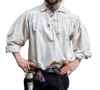 Leonardo Carbone® Artur Pirate Shirt with Collar - Medieval Clothing, Medieval Shirt Men, LARP Clothing, Festival Outfit Men, Pirate Costume, Casual Shirts Long Sleeve, natural, 3XL