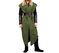 Leonardo Carbone® Arun Men's Tunic with Sleeves for Freedom of Movement, Asymmetrical Hem, Carnival, Halloween, Cosplay, LARP, Medieval, Viking, 100% Cotton, Green, XXL