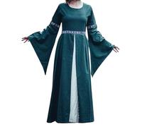 Leonardo Carbone® AVA Women's Autumn Dress, Adjustable Lacing, Decorative Ribbons, Carnival, Halloween, Cosplay, LARP, Medieval Dress, Robe, Costume, 100% Cotton, Green / Natural, L