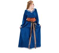 Leonardo Carbone® Brigida Women's Viking Dress Hand Embroidery V-Neck Carnival Halloween Cosplay LARP Medieval Viking Costume 100% Cotton, blue, XS