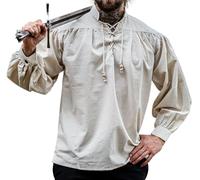 Leonardo Carbone® Bruno Medieval Shirt - Medieval Clothing, Medieval Shirt Men, LARP Clothing, Festival Outfit Men, Carnival Costume Men, Casual Shirts Long Sleeve, natural, S