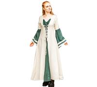 Leonardo Carbone® Dorothea Women's Dress, Lacing Front and Back, Ideal for Hot Days, Carnival, Halloween, Cosplay, LARP, Medieval Costume, Robe, 100% Cotton, Natural/Green, S