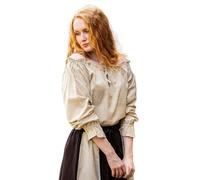 Leonardo Carbone® Edith Women's Blouse Medieval Blouse Open Shoulder Ruffle Sleeves Carnival Halloween Cosplay LARP Costume Medieval Party Wear 100% Cotton, Hemp, M