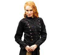 Leonardo Carbone® Emilia Women's Uniform Jacket, High Collar, Chiselled Buttons, Carnival, Halloween, Cosplay, LARP, Medieval Costume, Coat, Blazer, 100% Cotton, black, XL
