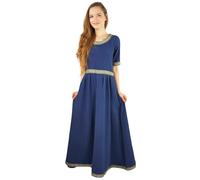 Leonardo Carbone® Ennlin Women's Dress, Border Design, Lacing Back, Carnival, Halloween, Cosplay, LARP, Medieval, Viking, Costume, A-line, 100% Cotton, blue, XL