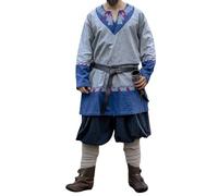 Leonardo Carbone® Freydis Unisex Tunic, Hand Embroidery, V-Neck, Carnival, Halloween, Cosplay, LARP, Medieval, Viking, Costume, Robe, 100% Cotton, gray, S/M