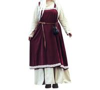 Leonardo Carbone® Halla Women's Overdress | Hand Embroidered Border | Medieval Design | Carnival, Halloween, Cosplay, LARP, Dress, Costume, Gown | 100% Cotton Red L/XL