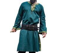 Leonardo Carbone® Halvor Tunic with Border - Medieval Clothing Men's Medieval Shirt, Casual Shirts Long Sleeves, Carnival Costume, Viking Tunic, LARP Clothing - 100% Cotton, Green, 3XL
