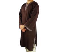 Leonardo Carbone® Halvor Tunic with Border - Medieval Clothing Men's Medieval Shirt, Casual Shirts Long Sleeves, Carnival Costume, Viking Tunic, LARP Clothing - 100% Cotton, dark brown, XXL