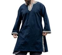 Leonardo Carbone® Halvor Tunic with Border - Medieval Clothing Men's Medieval Shirt, Casual Shirts Long Sleeves, Carnival Costume, Viking Tunic, LARP Clothing - 100% Cotton, black, XXL