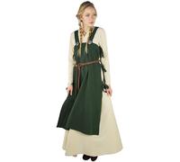 Leonardo Carbone® Hildegard Women's Overdress Side Straps Carnival Halloween Cosplay LARP Medieval Dress Costume Gown 100% Cotton, Green, S-M