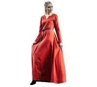 Leonardo Carbone® Lina Women's Dress Underdress V-Neck Design A-line Silhouette Carnival Halloween Cosplay LARP Medieval Costume Robe Cotton, red, M